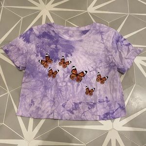 Purple tie-dye shirt with butterflies